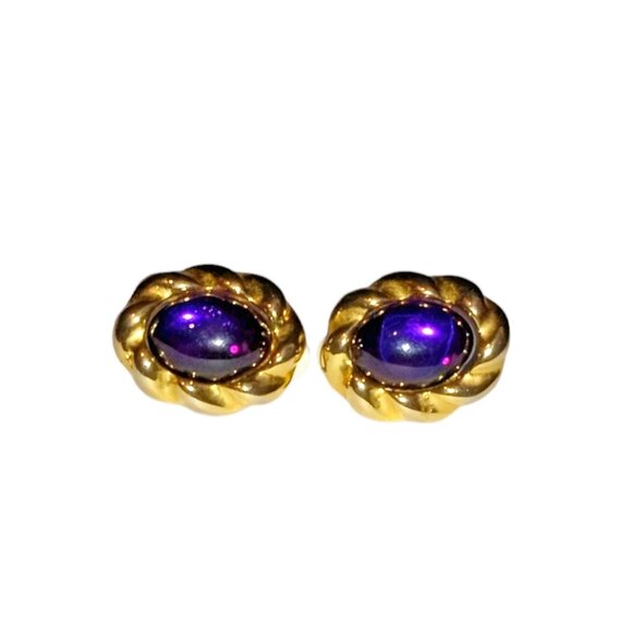 PARK LANE Signed Vintage Purple Cabochon Clip on Earrings Gold Tone Magnetic - Picture 5 of 9